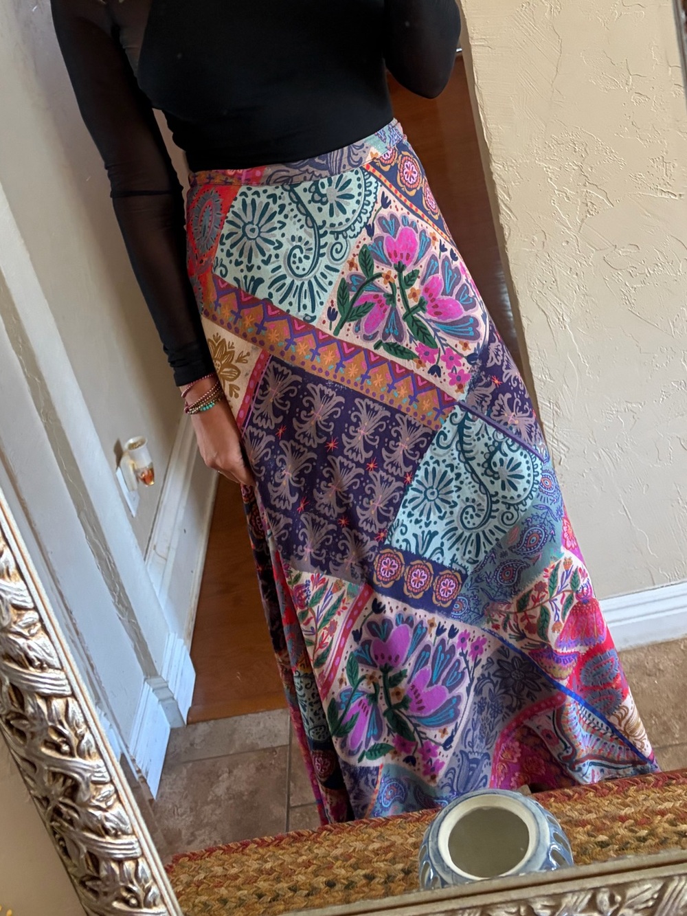 Natural Life Patchwork Maxi Skirt Paisley Multicolor & Pink size Small